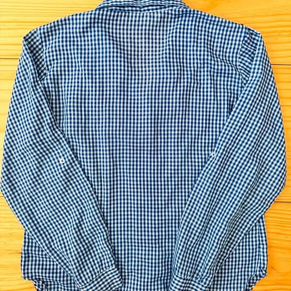 Blue Gingham Blouse Laura Mae Tab Sleeve Vintage - Picture 10 of 10